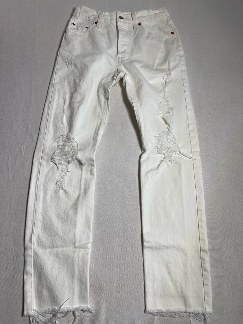 Levi's White Straight-Leg Distressed Jeans